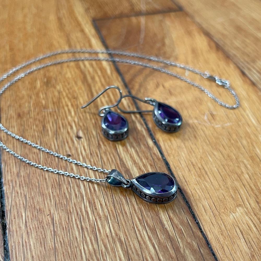 Sterling silver and amethyst necklace earring set